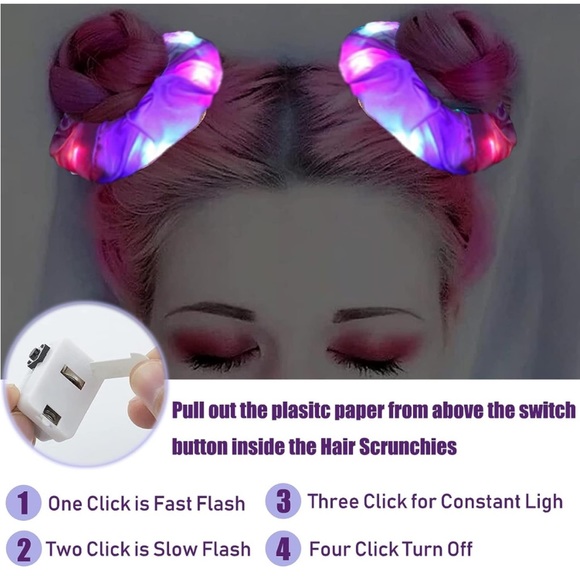 2- Light Up Scrunchies LED Hair Scrunchies Neon Elastic Led Glow Hair Scrunchy - Picture 4 of 6